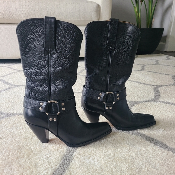 Charlie Horse Black Leather Cowboy Boots 6B - Picture 2 of 7